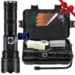 Jayxinli Taschenlampe 500000 Lumen, Extrem Helle Taschenlampe LED Aufladbar, Starke Taschenlampen mit LCD-Leistungsanzeige, 5