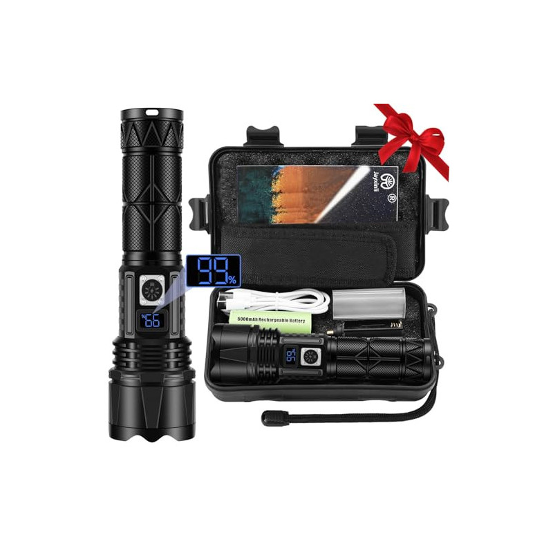 Jayxinli Taschenlampe 500000 Lumen, Extrem Helle Taschenlampe LED Aufladbar, Starke Taschenlampen mit LCD-Leistungsanzeige, 5 Jayxinli Taschenlampe 500000 Lumen, Extrem Helle Taschenlampe LED Aufladbar, Starke Taschenlampen mit LCD-Leistungsanzeige, 5