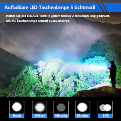 Jayxinli Taschenlampe 500000 Lumen, Extrem Helle Taschenlampe LED Aufladbar, Starke Taschenlampen mit LCD-Leistungsanzeige, 5