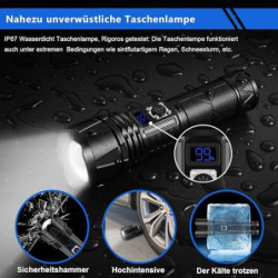 Jayxinli Taschenlampe 500000 Lumen, Extrem Helle Taschenlampe LED Aufladbar, Starke Taschenlampen mit LCD-Leistungsanzeige, 5
