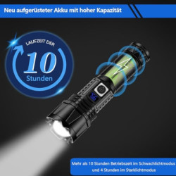Jayxinli Taschenlampe 500000 Lumen, Extrem Helle Taschenlampe LED Aufladbar, Starke Taschenlampen mit LCD-Leistungsanzeige, 5