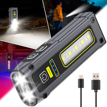 GEARLITE Mini Taschenlampe LED Aufladbar, 7 Modi Arbeitsleuchte mit Rotlicht & COB, Arbeitslampe mit Magnetsockel für Werksta