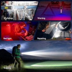 GEARLITE Mini Taschenlampe LED Aufladbar, 7 Modi Arbeitsleuchte mit Rotlicht & COB, Arbeitslampe mit Magnetsockel für Werksta