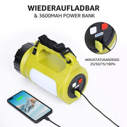 LE LED Handscheinwerfer, Taschenlampe Aufladbar CREE Akku Handlampe & Handstrahler mit Powerbank, 10W 1000 Lumen Campinglampe