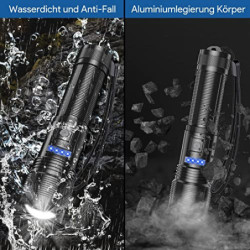 iToncs Taschenlampe LED Aufladbar, Hell Taschenlampe XHP50, Legierung Taktische Taschenlampe, Zoombar Flashlight, IPX67 Wasse