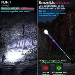 ASORT 【Extremweitschuss 3km led Taschenlampe 30000Lumen, Type-C Aufladbar Taktische Taschenlampen Extrem Hell, 5 Lichtmodi, W