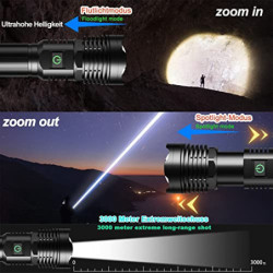 ASORT 【Extremweitschuss 3km led Taschenlampe 30000Lumen, Type-C Aufladbar Taktische Taschenlampen Extrem Hell, 5 Lichtmodi, W