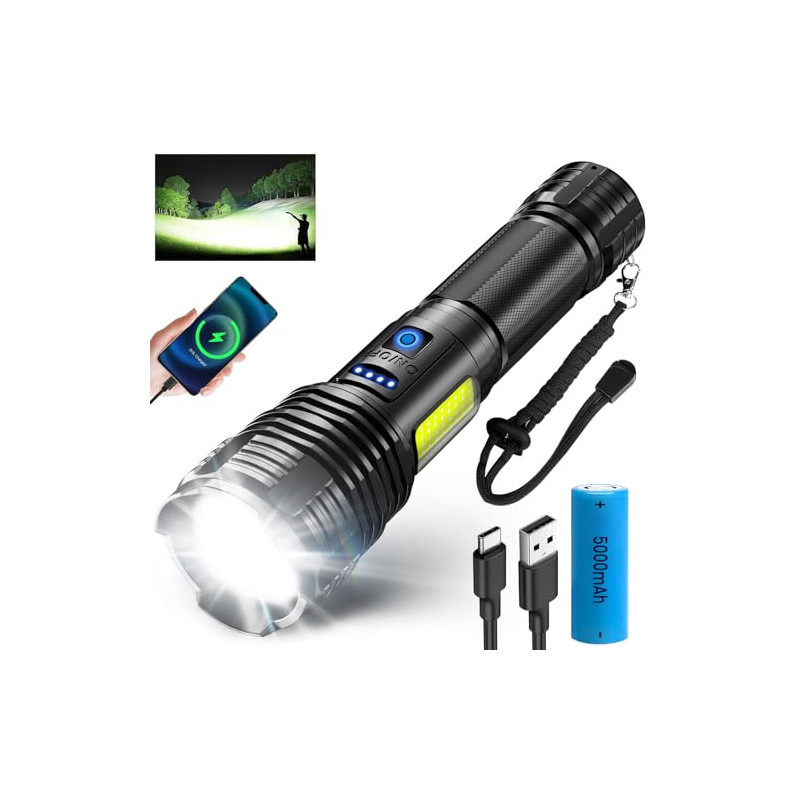 SIDARK Taschenlampe LED Aufladbar, 500000 Lumen LED Taschenlampe Extrem Hell mit Seitenlicht, Taschenlampen 9 Modi Taktische SIDARK Taschenlampe LED Aufladbar, 500000 Lumen LED Taschenlampe Extrem Hell mit Seitenlicht, Taschenlampen 9 Modi Taktische