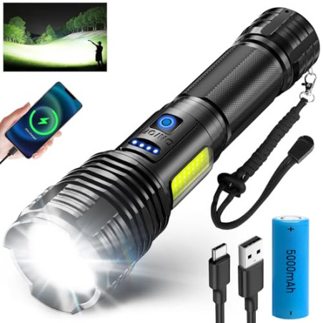 SIDARK Taschenlampe LED Aufladbar, 500000 Lumen LED Taschenlampe Extrem Hell mit Seitenlicht, Taschenlampen 9 Modi Taktische 