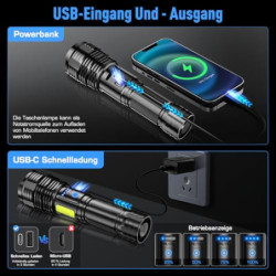 SIDARK Taschenlampe LED Aufladbar, 500000 Lumen LED Taschenlampe Extrem Hell mit Seitenlicht, Taschenlampen 9 Modi Taktische 