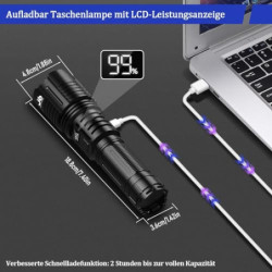 JAY-PARK Taschenlampe 500000 Lumen Aufladbar, LED Taschenlampe Extrem Hell 5 Lichtmodi mit Zoombar, USB Taktische Taschenlamp