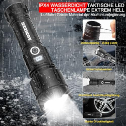AOMEES Led Taschenlampe Aufladbar, 200000 Lumen Led Taschenlampe Extrem Hell mit LED Anzeige & 5000 mAh Akku, IPX4 Wasserdich