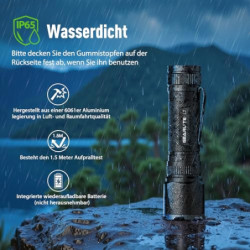 GEARLITE Taschenlampe Led Aufladbar, Superhelle Zoombare 2200 Lumen Mini Torch mit 3 Lichtmodi & Langer Betriebsdauer, IP65 W