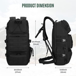 VINBAGGE Wanderrucksack Rucksack Militär Herren Damen Wasserdicht Taktischer Rucksäcke 30L Schwarz Backpack Trekkingrucksack 