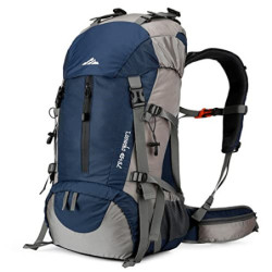 Loowoko Wanderrucksack 50L mit Regenschutz, Camping Rucksack Trekking Tasche für Outdoor, Männer & Frauen  Blau 