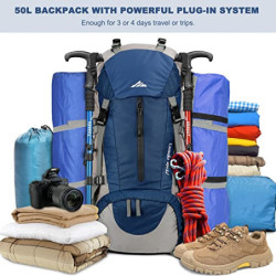Loowoko Wanderrucksack 50L mit Regenschutz, Camping Rucksack Trekking Tasche für Outdoor, Männer & Frauen  Blau 
