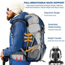 Loowoko Wanderrucksack 50L mit Regenschutz, Camping Rucksack Trekking Tasche für Outdoor, Männer & Frauen  Blau 