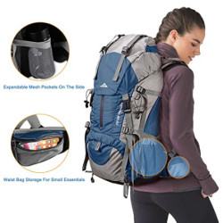 Loowoko Wanderrucksack 50L mit Regenschutz, Camping Rucksack Trekking Tasche für Outdoor, Männer & Frauen  Blau 