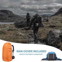 Loowoko Wanderrucksack 50L mit Regenschutz, Camping Rucksack Trekking Tasche für Outdoor, Männer & Frauen  Blau 