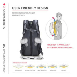 Bseash 50L Leichter wasserfester Wanderrucksack, Outdoor Sport Tagesrucksack Multifunktions Reisetasche für Klettern Camping 