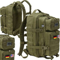 BWuM US Assault Pack Cooper Rucksack + Patch & Flaggen, Größe:Large  50L , Farbe:Oliv