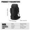 Mardingtop 60 Liter Taktischer Rucksack mit Regenhülle Großer Trekkingrucksäcke Erweiterbar Outdoor Rucksack Wanderrucksäcke 