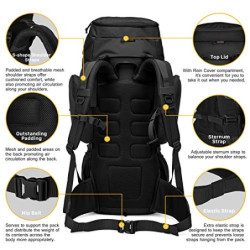 Mardingtop 60 Liter Taktischer Rucksack mit Regenhülle Großer Trekkingrucksäcke Erweiterbar Outdoor Rucksack Wanderrucksäcke 