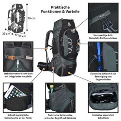 Adventure 4 Life® Trekkingrucksack: ultraleichter Frontlader - 60l Wanderrucksack - viel Stauraum für Backpacker - Damen+Herr