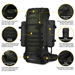 Mardingtop 65+10L Rucksack Taktischer Rucksack Wanderrucksack Trekkingrucksack YKK Zipper mit der großen Kapazität