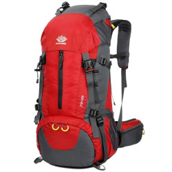 WoneNice Wasserdichter Wanderrucksack, 50 l  45 + 5  – Outdoor-Sport, Tagesrucksack mit Regenschutz - Rot - 50L US