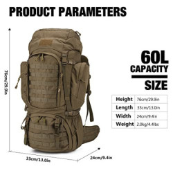 Mardingtop 60 Liter Taktischer Rucksack mit Regenhülle Großer Trekkingrucksäcke Erweiterbar Outdoor Rucksack Wanderrucksäcke 