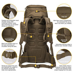 Mardingtop 60 Liter Taktischer Rucksack mit Regenhülle Großer Trekkingrucksäcke Erweiterbar Outdoor Rucksack Wanderrucksäcke 