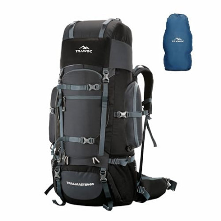 TRAWOC 80L Reiserucksack für Outdoor Sport Camp Wandern Trekking Tasche Camping Rucksack HK007  Grau 