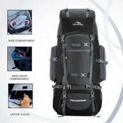 TRAWOC 80L Reiserucksack für Outdoor Sport Camp Wandern Trekking Tasche Camping Rucksack HK007  Grau 