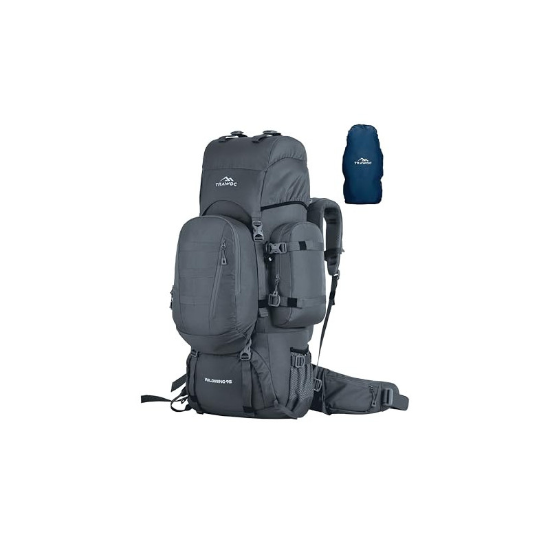 TRAWOC 95 l interner Rahmen, Reiserucksack mit abnehmbarem Tagesrucksack/Camping, Wandern, Trekking, Rucksack, BHK007  grau ,