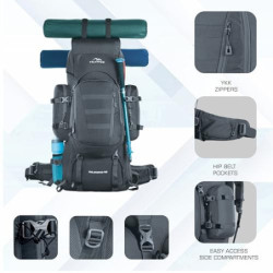 TRAWOC 95 l interner Rahmen, Reiserucksack mit abnehmbarem Tagesrucksack/Camping, Wandern, Trekking, Rucksack, BHK007  grau ,