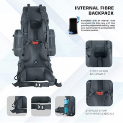 TRAWOC 95 l interner Rahmen, Reiserucksack mit abnehmbarem Tagesrucksack/Camping, Wandern, Trekking, Rucksack, BHK007  grau ,