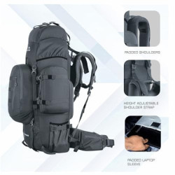 TRAWOC 95 l interner Rahmen, Reiserucksack mit abnehmbarem Tagesrucksack/Camping, Wandern, Trekking, Rucksack, BHK007  grau ,