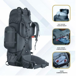 TRAWOC 95 l interner Rahmen, Reiserucksack mit abnehmbarem Tagesrucksack/Camping, Wandern, Trekking, Rucksack, BHK007  grau ,