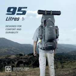 TRAWOC 95 l interner Rahmen, Reiserucksack mit abnehmbarem Tagesrucksack/Camping, Wandern, Trekking, Rucksack, BHK007  grau ,