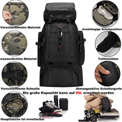 A-QMZL Wanderrucksack 80L,Herren Rucksäcke Wasserdicht Wanderrucksäcke Rucksack Backpack Reiserucksack Trekkingrucksack Outdo