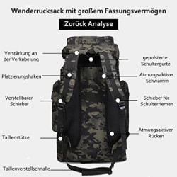 A-QMZL Wanderrucksack 80L,Herren Rucksäcke Wasserdicht Wanderrucksäcke Rucksack Backpack Reiserucksack Trekkingrucksack Outdo