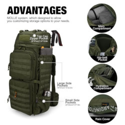 Mardingtop 75L Taktischer Rucksack Trekkingrucksack mit Regenhülle，Zubehör Pouch Wanderrucksack Großen Kapazität Backpack Out