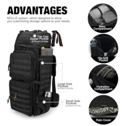 Mardingtop 75L Taktischer Rucksack Trekkingrucksack mit Regenhülle，MOLLE-system Wanderrucksack Großen Kapazität Backpack Outd