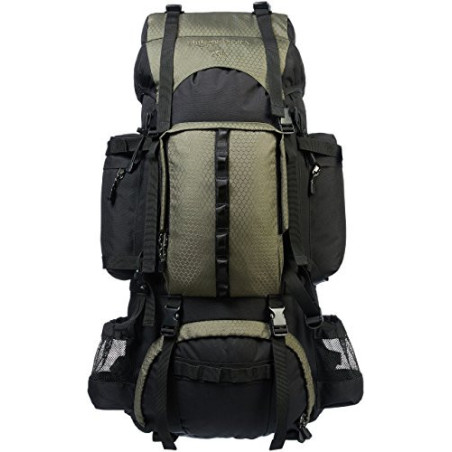 Amazon Basics - Wanderrucksack mit Innengestell und Regenschutz, 75 L, Grün