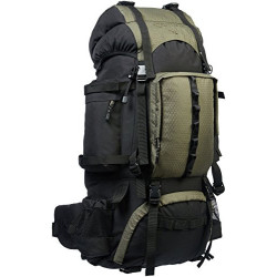 Amazon Basics - Wanderrucksack mit Innengestell und Regenschutz, 75 L, Grün