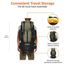 Amazon Basics - Wanderrucksack mit Innengestell und Regenschutz, 75 L, Grün