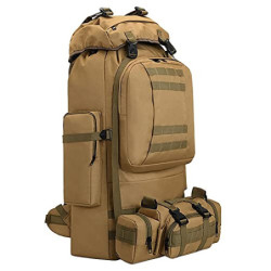 HongXingHai 100 l Camping-Wanderrucksack, Molle-Militär-Rucksack, wasserdicht, leicht, Wanderrucksack, Khaki-c, Large, Wander