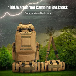 HongXingHai 100 l Camping-Wanderrucksack, Molle-Militär-Rucksack, wasserdicht, leicht, Wanderrucksack, Khaki-c, Large, Wander