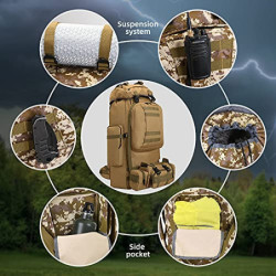 HongXingHai 100 l Camping-Wanderrucksack, Molle-Militär-Rucksack, wasserdicht, leicht, Wanderrucksack, Khaki-c, Large, Wander